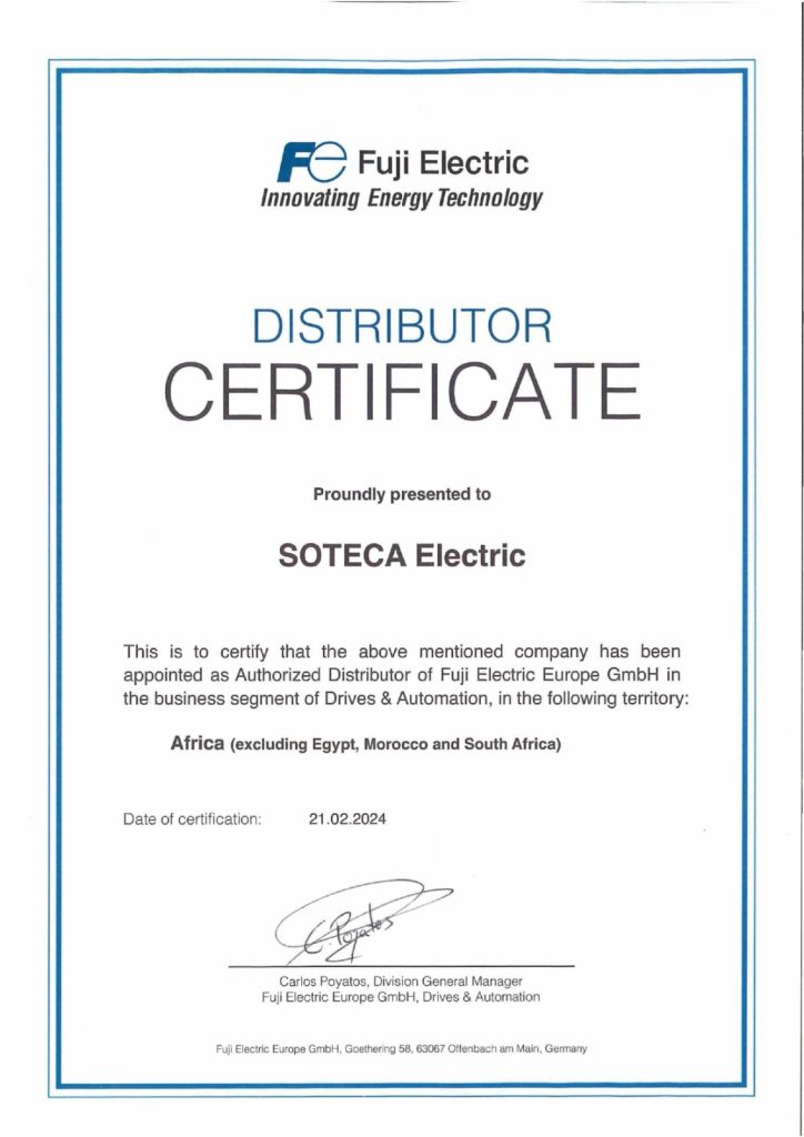 Certificat Fuji Electric